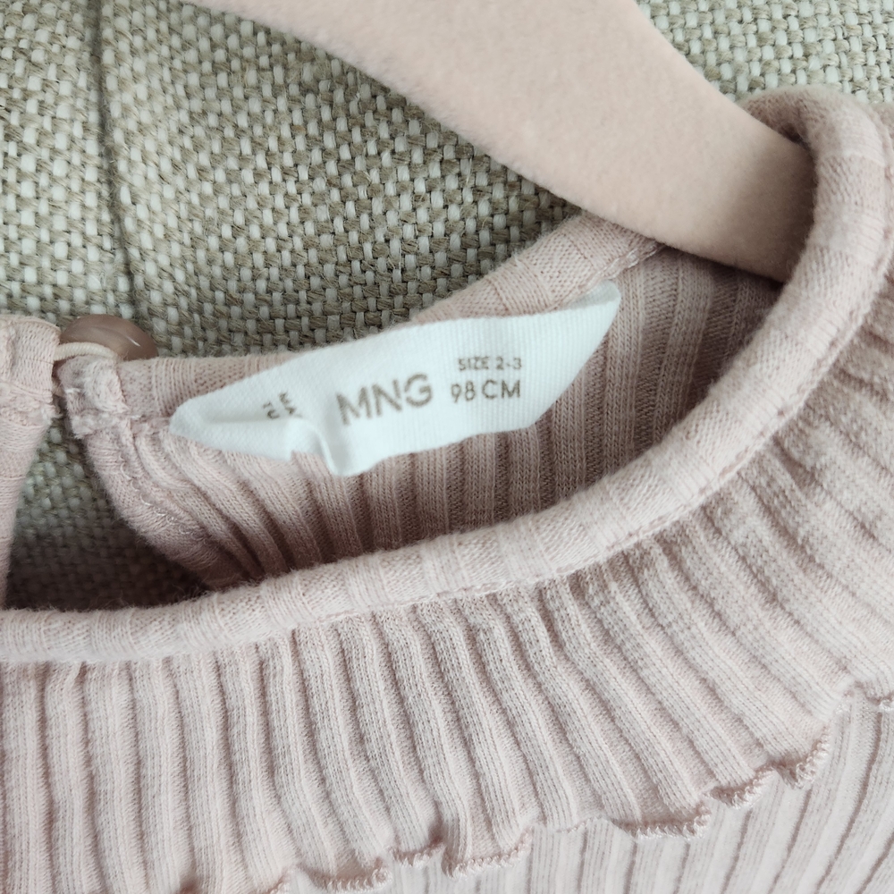 Mango Pink Ribbed Tee With Ruffle Collar - Picture 2 of 3